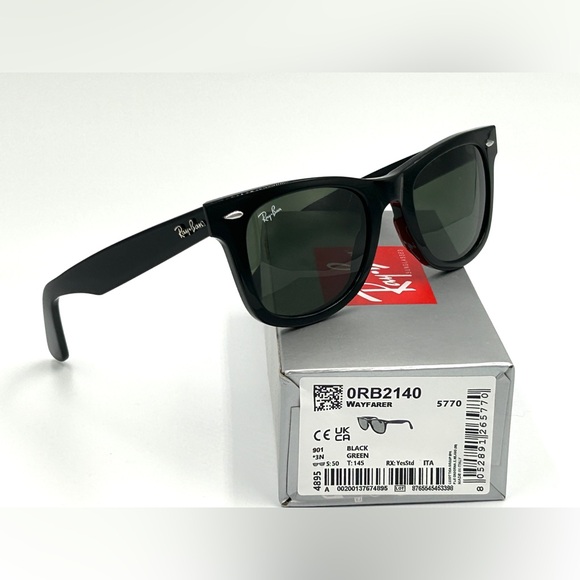 Ray-Ban Sunglasses RB2140 901 Original Wayfarer Black Frame 50-22-150 Unisex 325 - Picture 2 of 15
